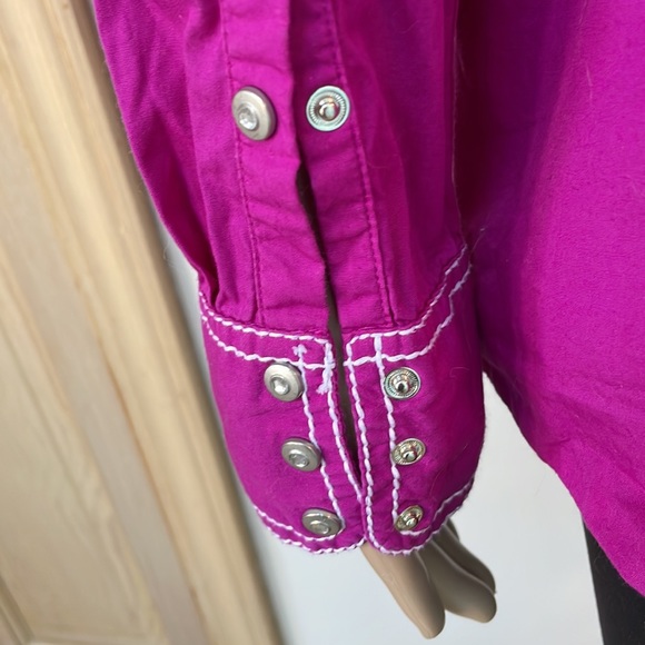Ariat Western Shirt Fuchsia Pink 100% Cotton Embroidered Studded Snaps - Picture 8 of 12